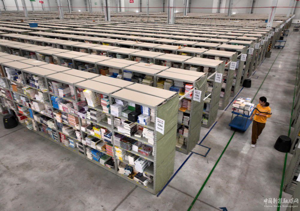 11月10日，在位于四川省眉山市青龍工業(yè)物流園的當(dāng)當(dāng)網(wǎng)信息技術(shù)（眉山）有限公司配送中心，工作人員在備貨（無人機照片）。新華社發(fā)（張忠蘋 攝）