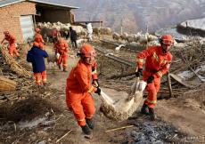 甘肅臨夏：抗震救災 消防員為村民轉運羊群